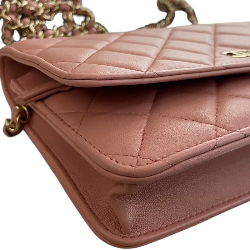 CHANEL 香奈兒 WOC 斜背包 羊皮 粉紅色 金釦-6