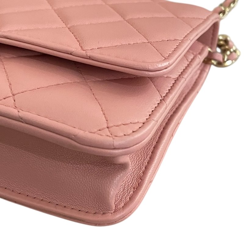 CHANEL 香奈兒 WOC 斜背包 羊皮 粉紅色 金釦-7