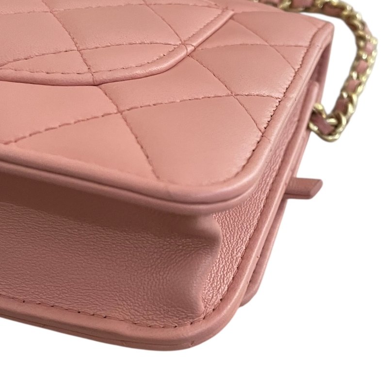 CHANEL 香奈兒 WOC 斜背包 羊皮 粉紅色 金釦-9