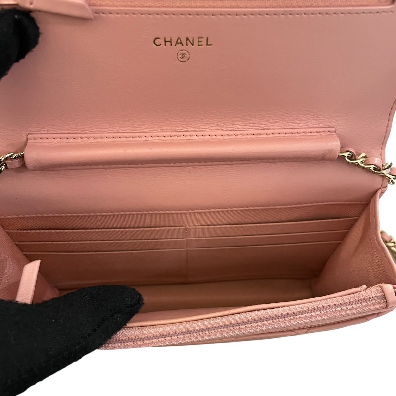 CHANEL 香奈兒 WOC 斜背包 羊皮 粉紅色 金釦-12