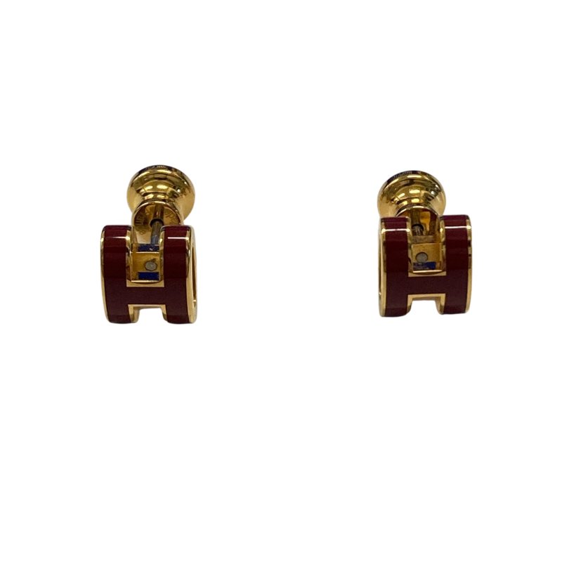HERMES 愛馬仕 POP H S號 合金 耳釘 酒紅色 金釦-0
