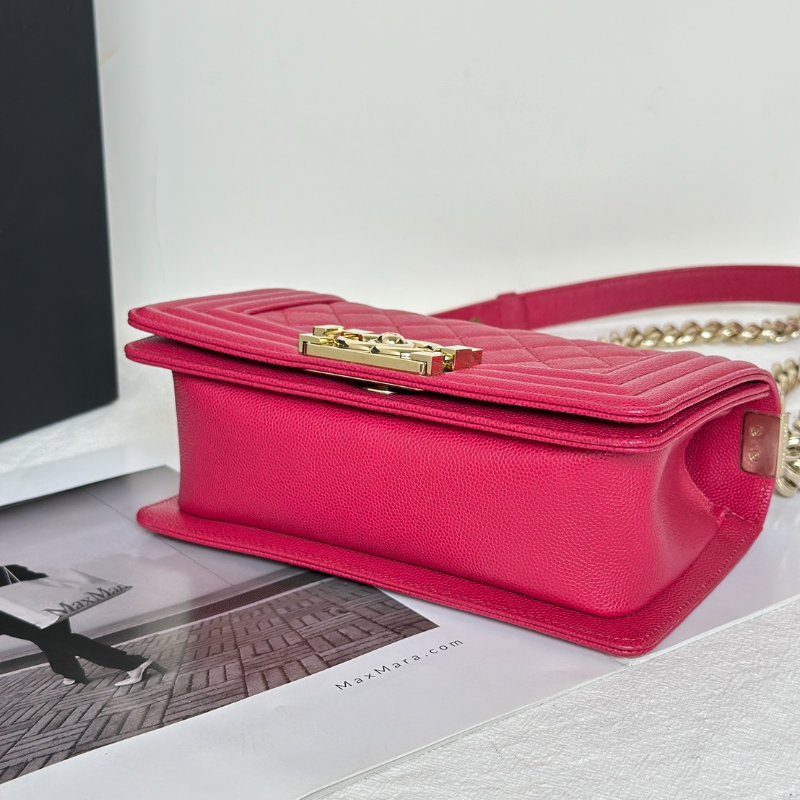 CHANEL Boy20 粒面牛皮口蓋包 - 桃紅金23開-5