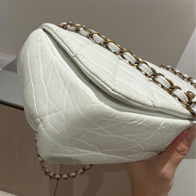 CHANEL 香奈兒 孟買系列 白色 油蠟牛皮 熔岩 CF 斜背包 肩背包 側背包 鍊條包-10