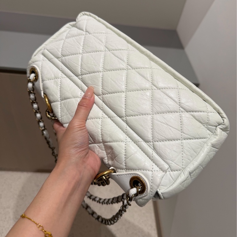 CHANEL 香奈兒 孟買系列 白色 油蠟牛皮 熔岩 CF 斜背包 肩背包 側背包 鍊條包-12