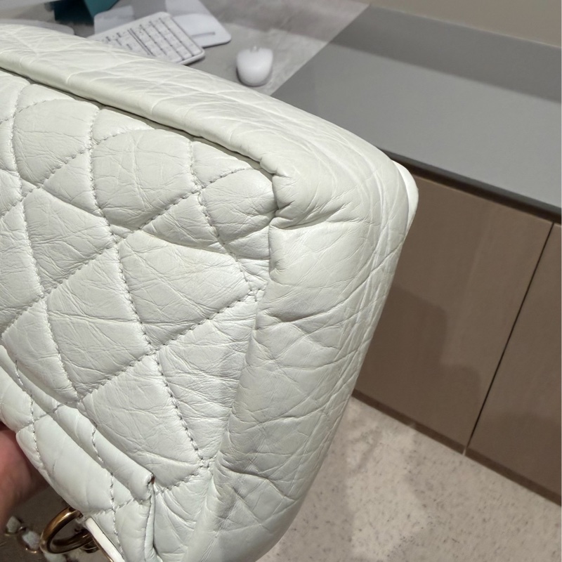 CHANEL 香奈兒 孟買系列 白色 油蠟牛皮 熔岩 CF 斜背包 肩背包 側背包 鍊條包-13