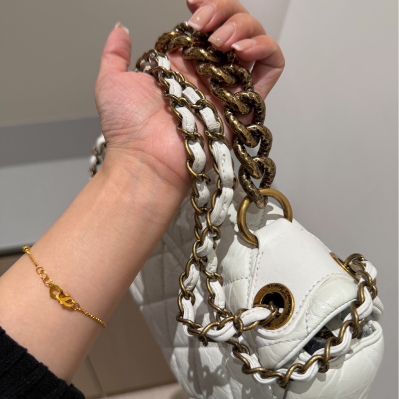 CHANEL 香奈兒 孟買系列 白色 油蠟牛皮 熔岩 CF 斜背包 肩背包 側背包 鍊條包-14