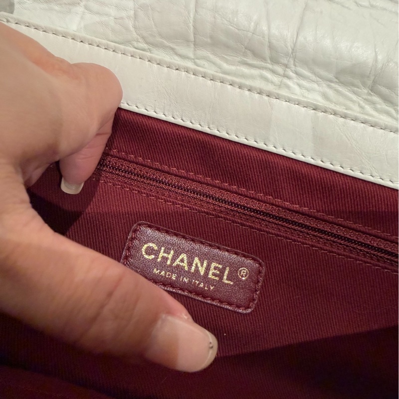 CHANEL 香奈兒 孟買系列 白色 油蠟牛皮 熔岩 CF 斜背包 肩背包 側背包 鍊條包-16