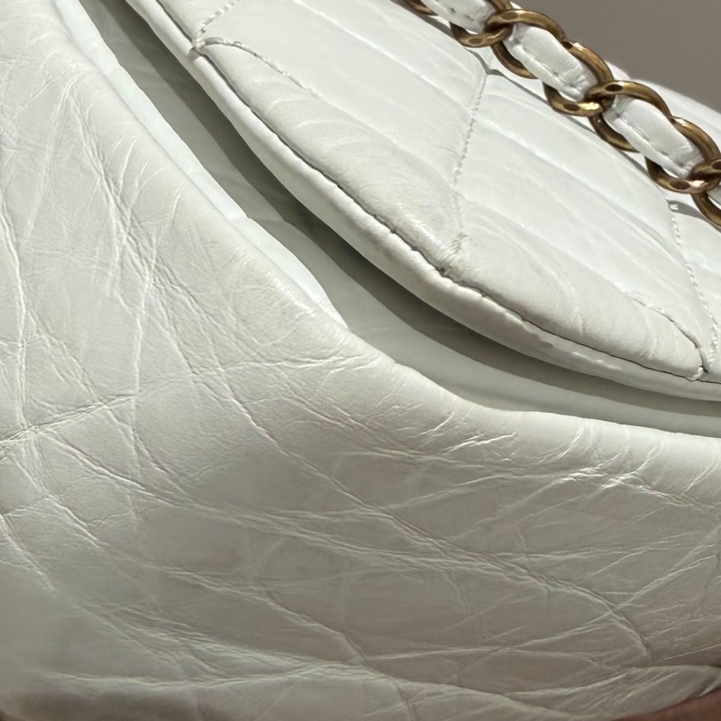 CHANEL 香奈兒 孟買系列 白色 油蠟牛皮 熔岩 CF 斜背包 肩背包 側背包 鍊條包-20