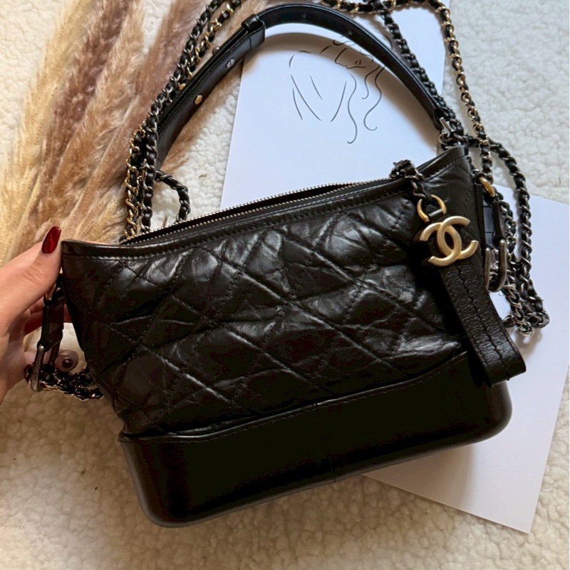 香奈兒黑金流浪包小號-5