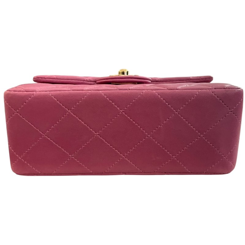 CHANEL 香奈兒 MATELASSE CF 17cm 方胖子 羊皮 粉紅色 金釦-4