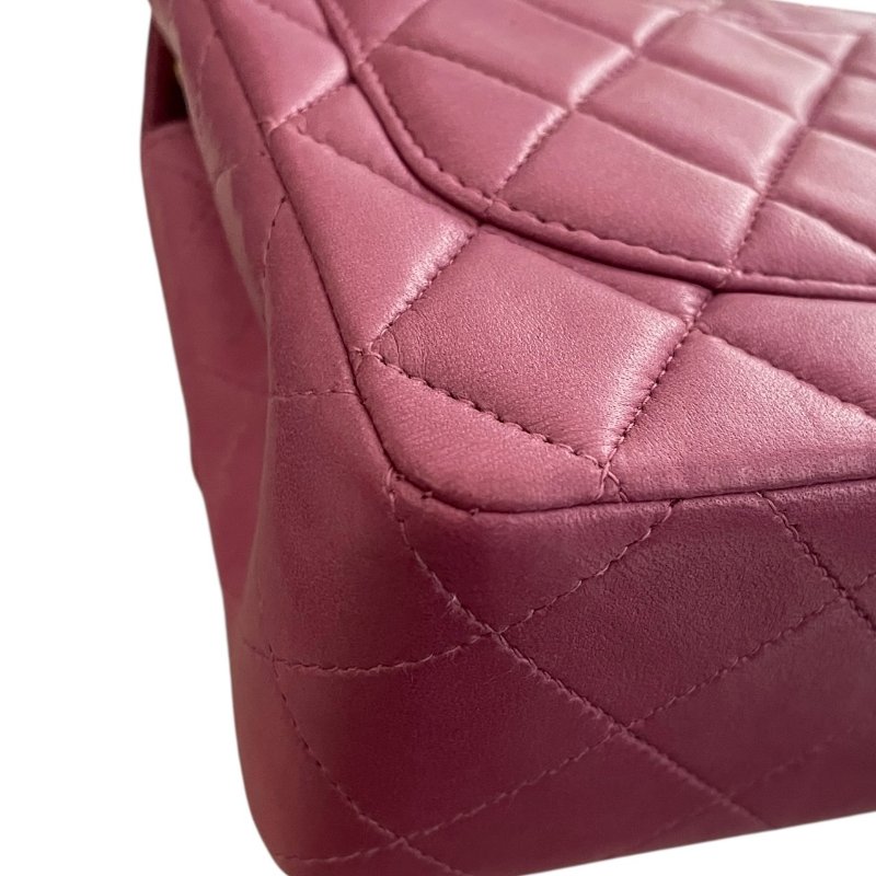 CHANEL 香奈兒 MATELASSE CF 17cm 方胖子 羊皮 粉紅色 金釦-7