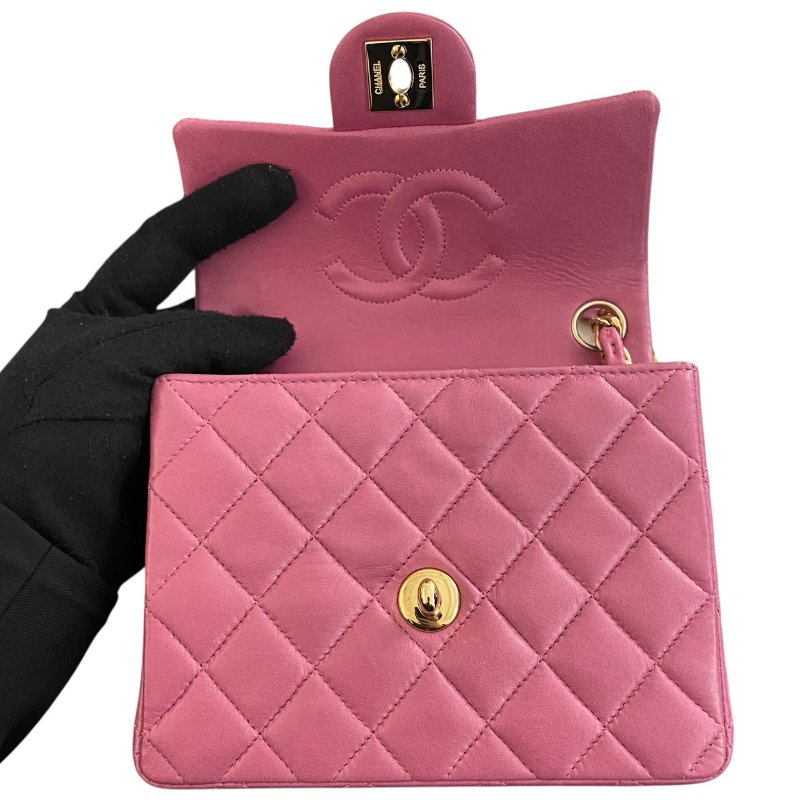 CHANEL 香奈兒 MATELASSE CF 17cm 方胖子 羊皮 粉紅色 金釦-10