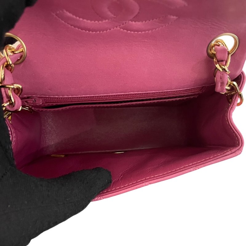 CHANEL 香奈兒 MATELASSE CF 17cm 方胖子 羊皮 粉紅色 金釦-11