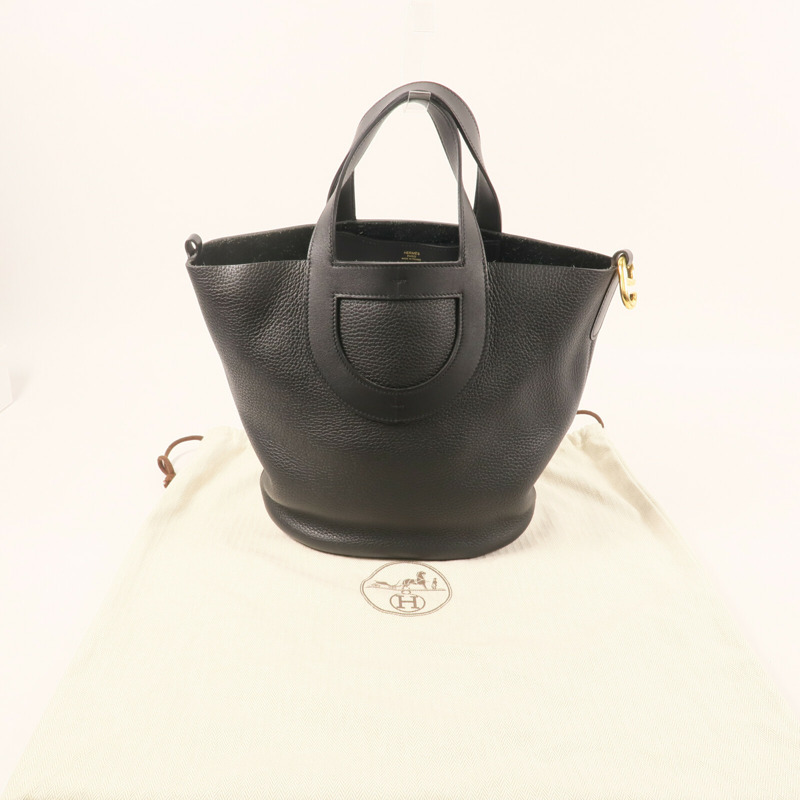HERMES Clemence 皮革In the loop 23 手挽袋Noir-10