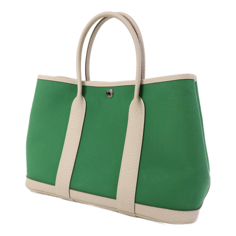 HERMES 帆布Garden Party TPM銀扣手挽袋Cactus/Craie-2