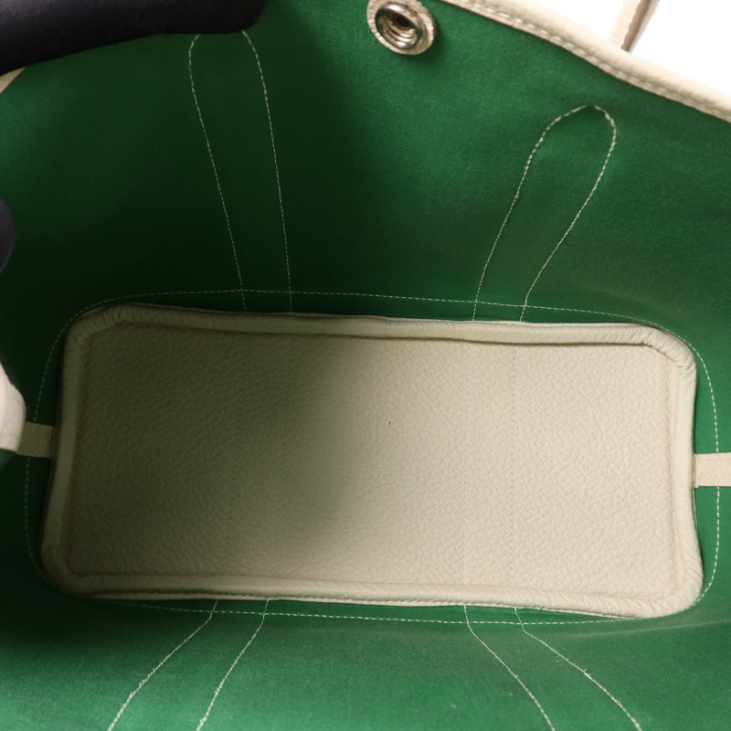 HERMES 帆布Garden Party TPM銀扣手挽袋Cactus/Craie-4