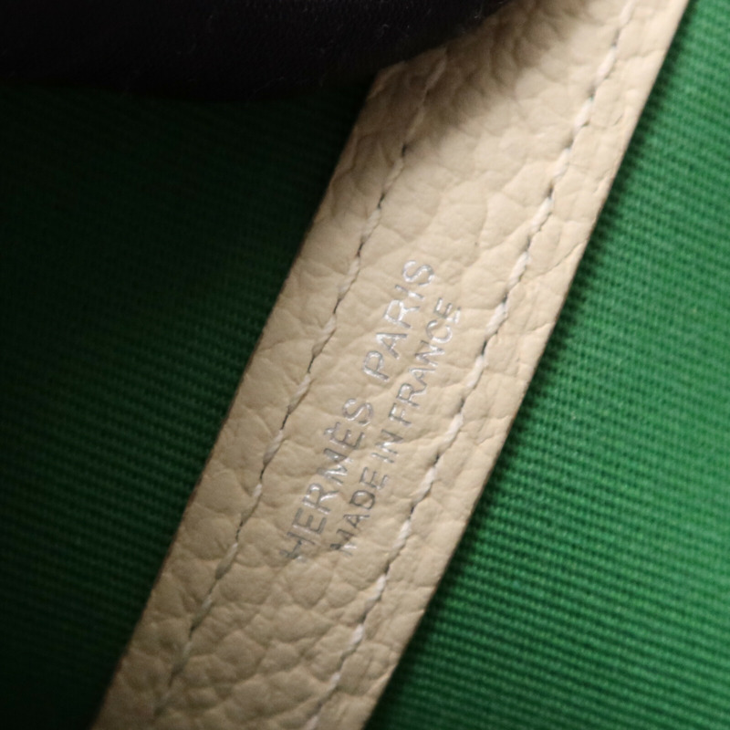 HERMES 帆布Garden Party TPM銀扣手挽袋Cactus/Craie-5