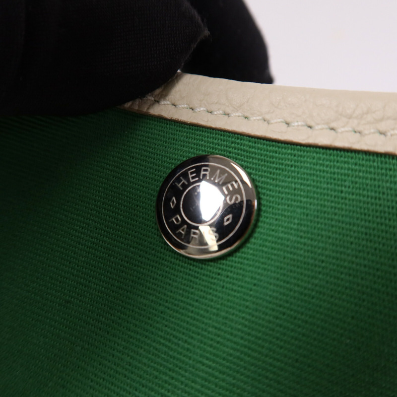 HERMES 帆布Garden Party TPM銀扣手挽袋Cactus/Craie-6