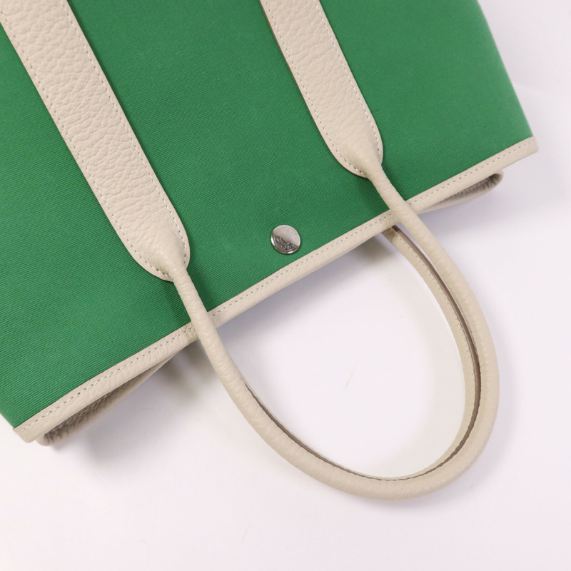 HERMES 帆布Garden Party TPM銀扣手挽袋Cactus/Craie-8