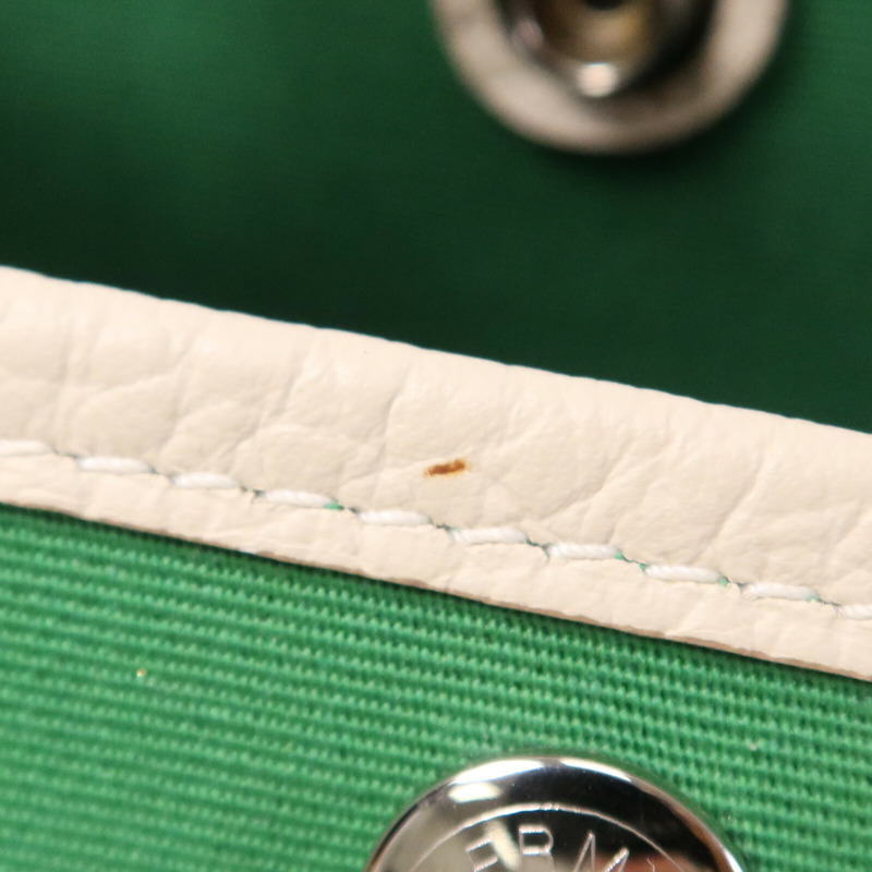 HERMES 帆布Garden Party TPM銀扣手挽袋Cactus/Craie-14