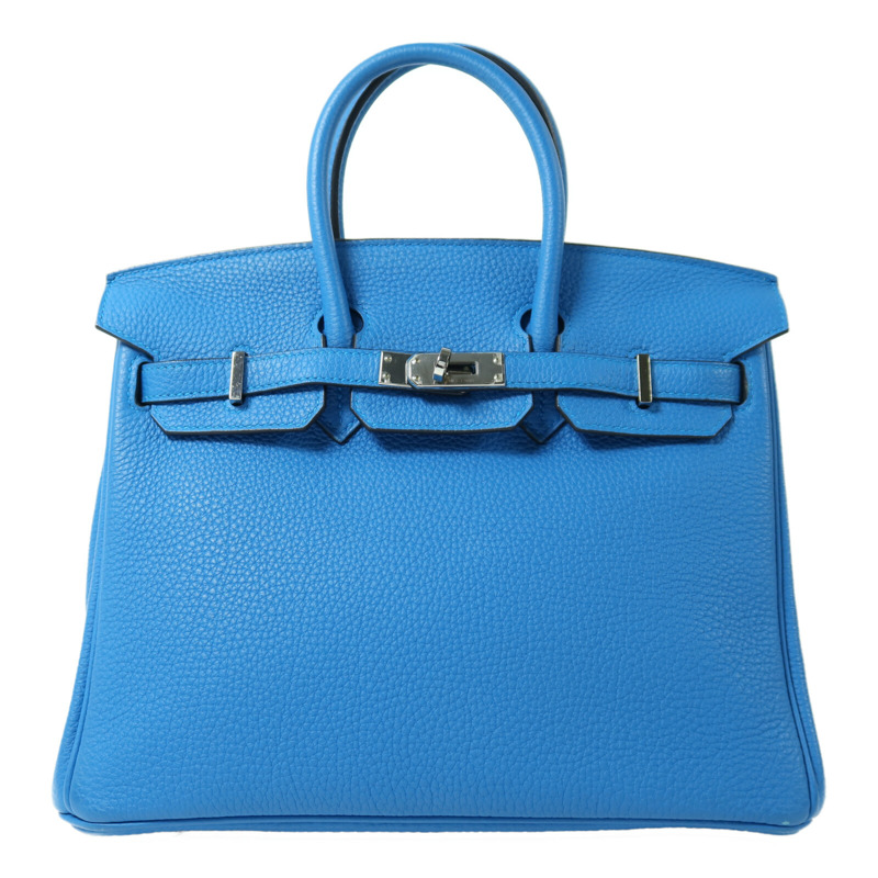 HERMES Togo皮革Birkin 25銀扣手挽袋Blue Zanziar-0