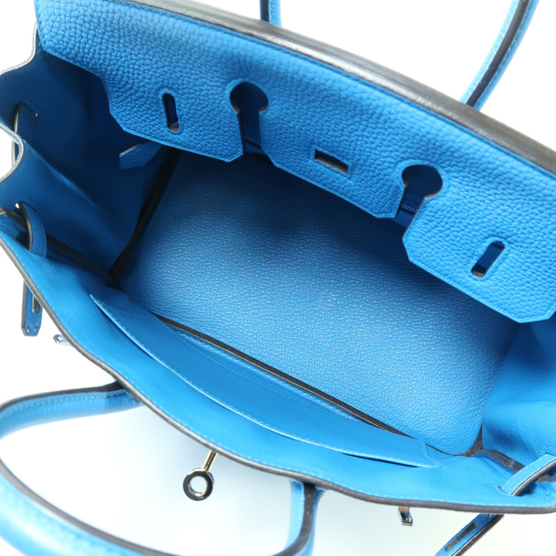 HERMES Togo皮革Birkin 25銀扣手挽袋Blue Zanziar-4