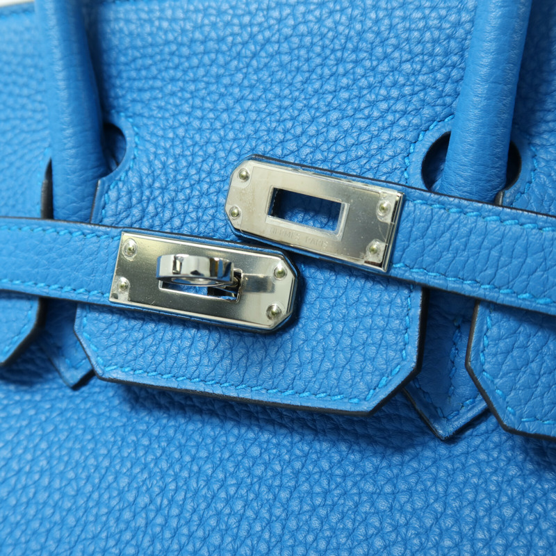 HERMES Togo皮革Birkin 25銀扣手挽袋Blue Zanziar-7