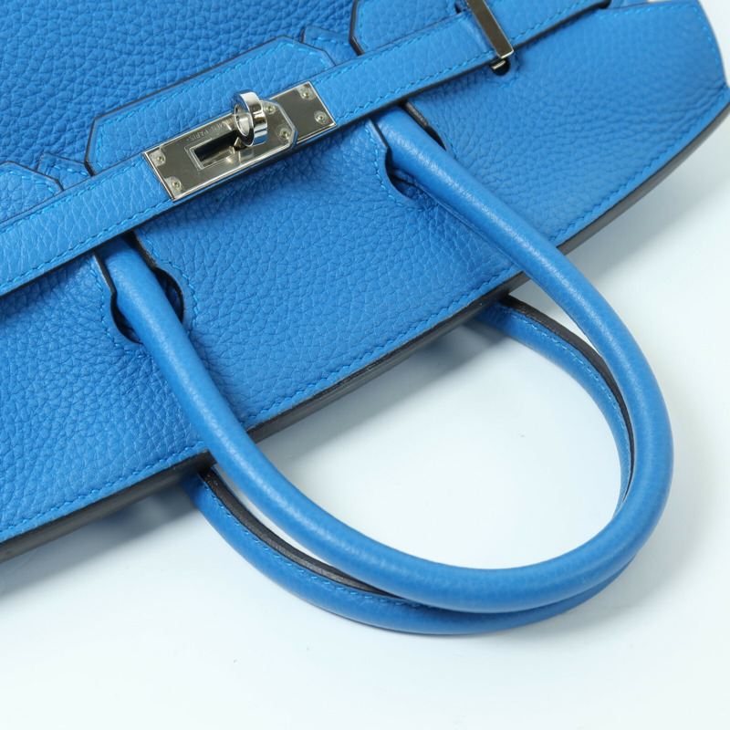 HERMES Togo皮革Birkin 25銀扣手挽袋Blue Zanziar-8