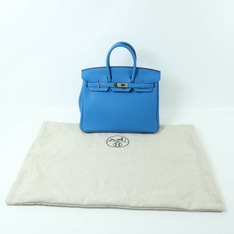 HERMES Togo皮革Birkin 25銀扣手挽袋Blue Zanziar-9