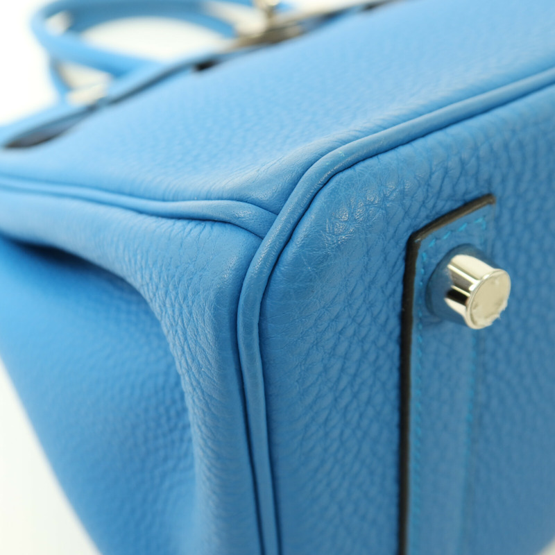 HERMES Togo皮革Birkin 25銀扣手挽袋Blue Zanziar-10