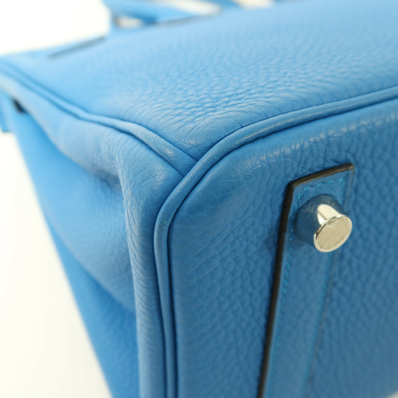 HERMES Togo皮革Birkin 25銀扣手挽袋Blue Zanziar-12