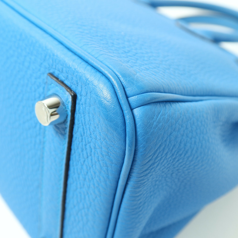 HERMES Togo皮革Birkin 25銀扣手挽袋Blue Zanziar-13