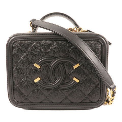 CHANEL 牛皮皮革Vanity 17cm金扣鏈帶手挽肩背兩用袋