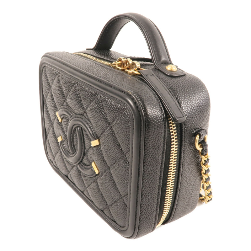 CHANEL 牛皮皮革Vanity 17cm金扣鏈帶手挽肩背兩用袋-2