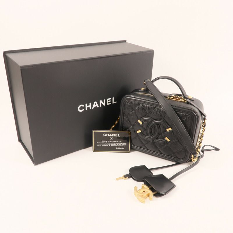 CHANEL 牛皮皮革Vanity 17cm金扣鏈帶手挽肩背兩用袋-4