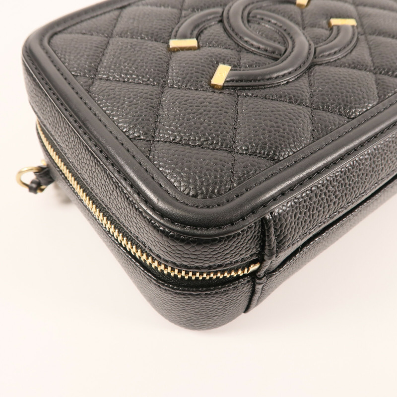 CHANEL 牛皮皮革Vanity 17cm金扣鏈帶手挽肩背兩用袋-9