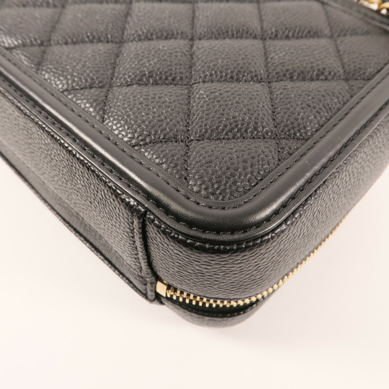 CHANEL 牛皮皮革Vanity 17cm金扣鏈帶手挽肩背兩用袋-10