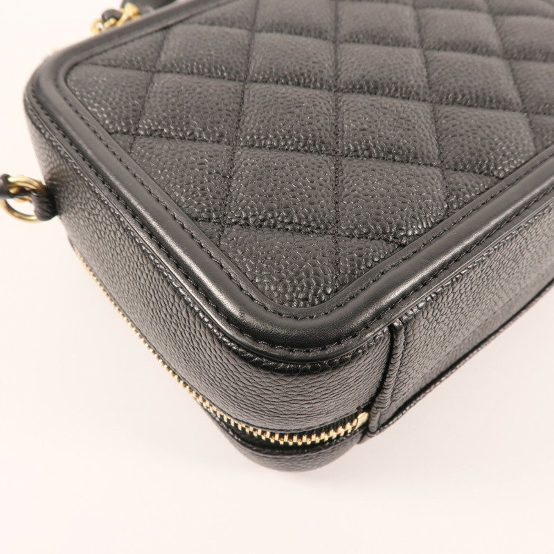 CHANEL 牛皮皮革Vanity 17cm金扣鏈帶手挽肩背兩用袋-11