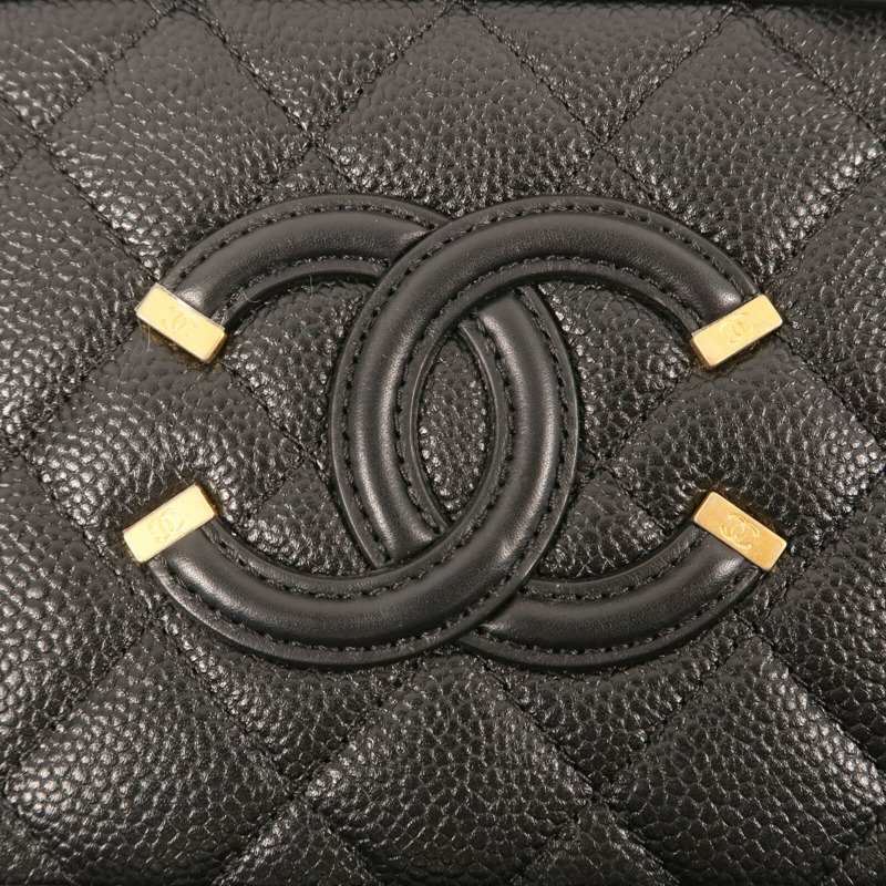 CHANEL 牛皮皮革Vanity 17cm金扣鏈帶手挽肩背兩用袋-12