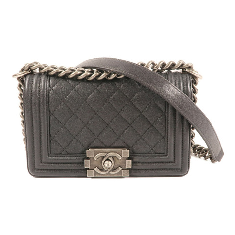 CHANEL 牛皮皮革Boy 20銀扣鏈帶肩背袋