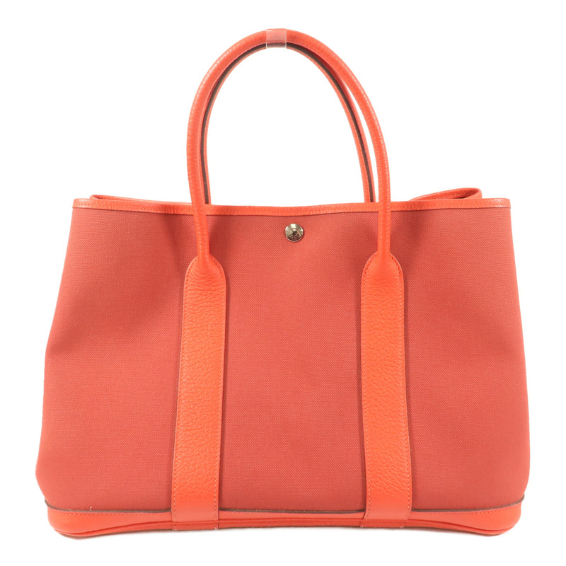 HERMES 帆布Garden Party PM金扣手挽袋Rouge duchesse-0