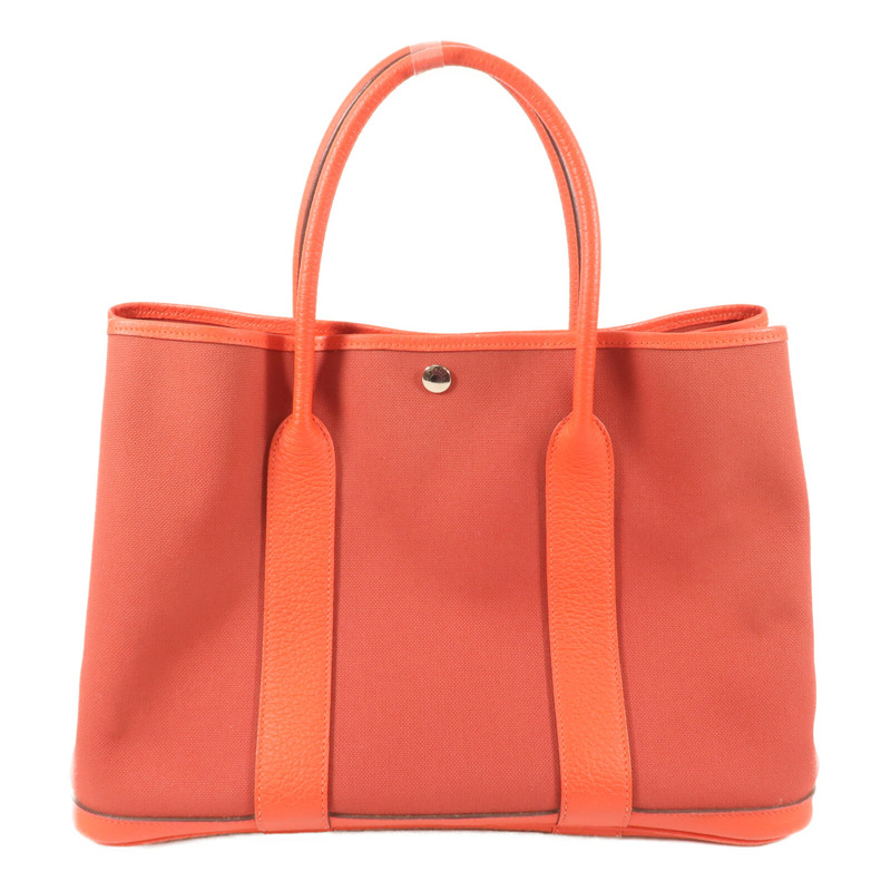 HERMES 帆布Garden Party PM金扣手挽袋Rouge duchesse-1