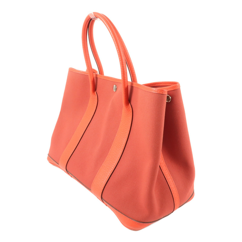 HERMES 帆布Garden Party PM金扣手挽袋Rouge duchesse-2