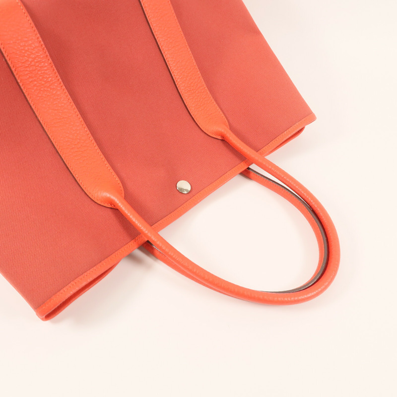 HERMES 帆布Garden Party PM金扣手挽袋Rouge duchesse-3