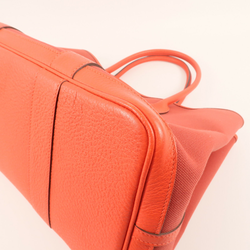 HERMES 帆布Garden Party PM金扣手挽袋Rouge duchesse-5