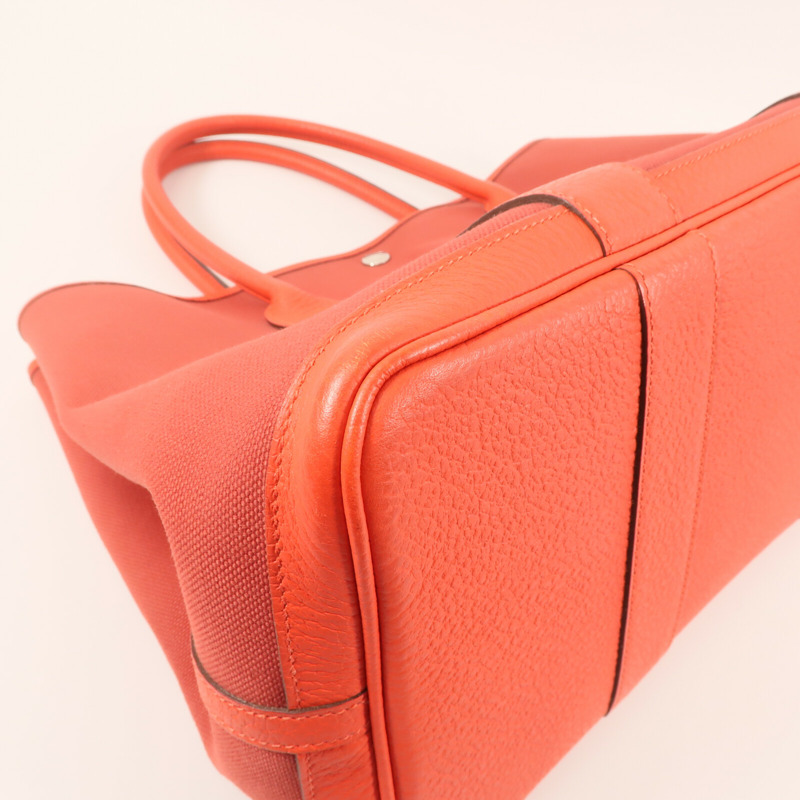 HERMES 帆布Garden Party PM金扣手挽袋Rouge duchesse-6