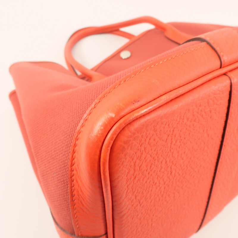 HERMES 帆布Garden Party PM金扣手挽袋Rouge duchesse-8