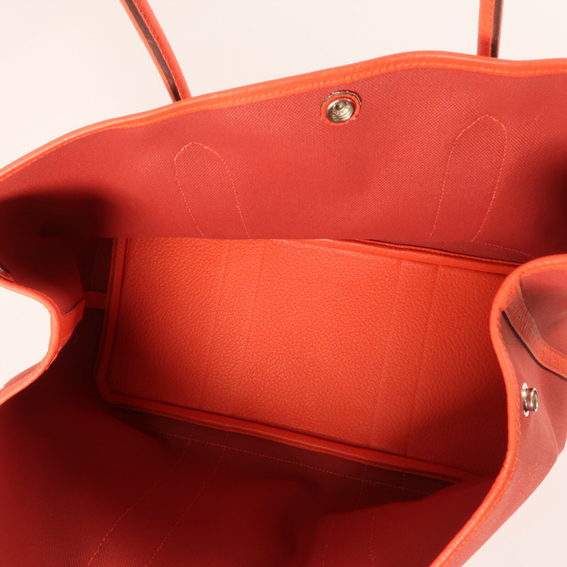 HERMES 帆布Garden Party PM金扣手挽袋Rouge duchesse-10