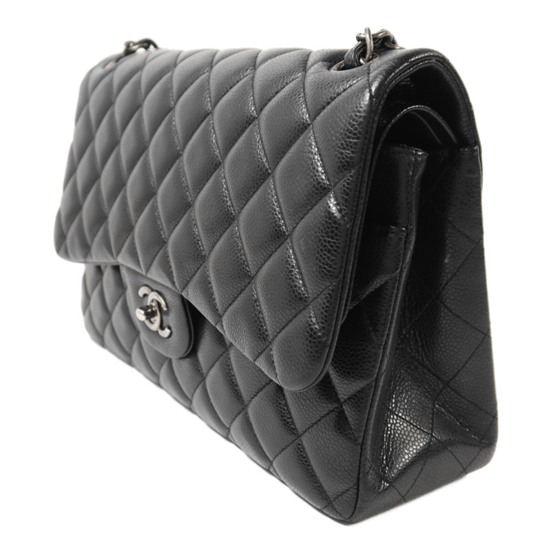 CHANEL 牛皮皮革Large Classic銀扣鏈帶肩背袋-2