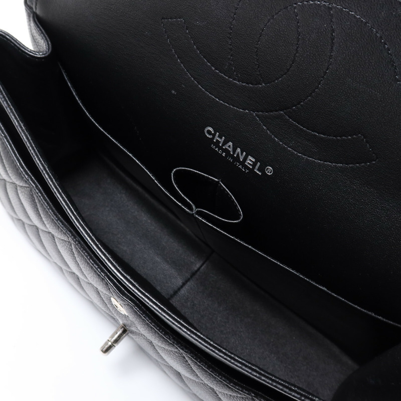 CHANEL 牛皮皮革Large Classic銀扣鏈帶肩背袋-4
